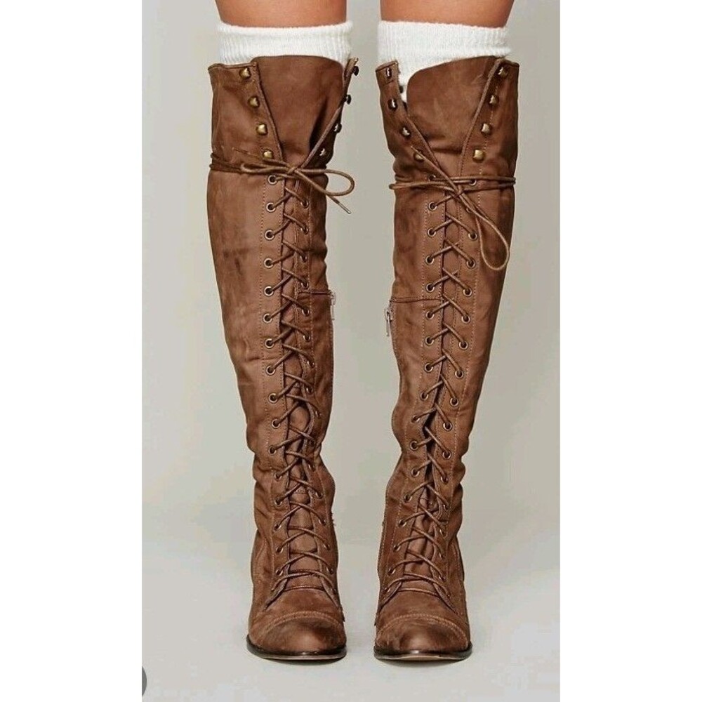 Jeffrey Campbell x Free People Joe Brown Leather Lace Up Boots Size 8 M - Picture 1 of 16